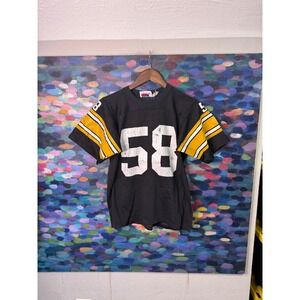 Kids Football Jersey Black Number 58 Yellow Stripe Short Sleeve T-Shirt Top